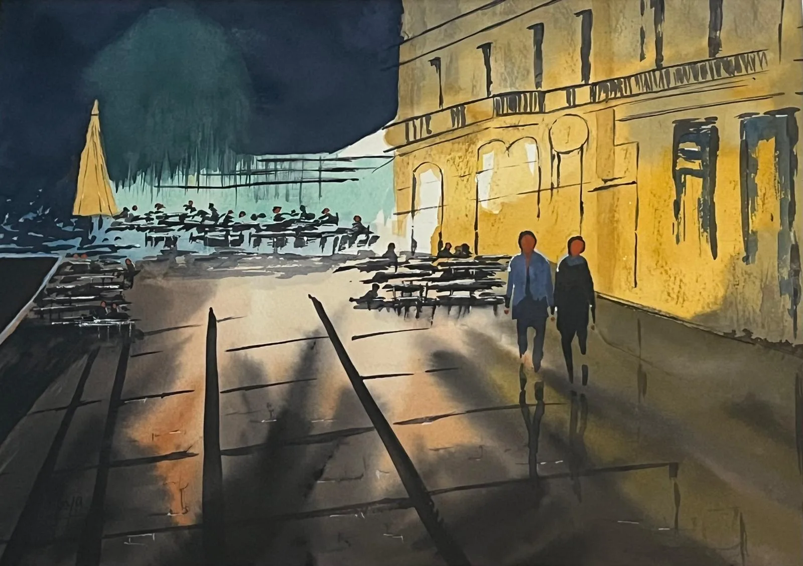 aquarelle Quai Novotného Lavka Prague octobre 2025