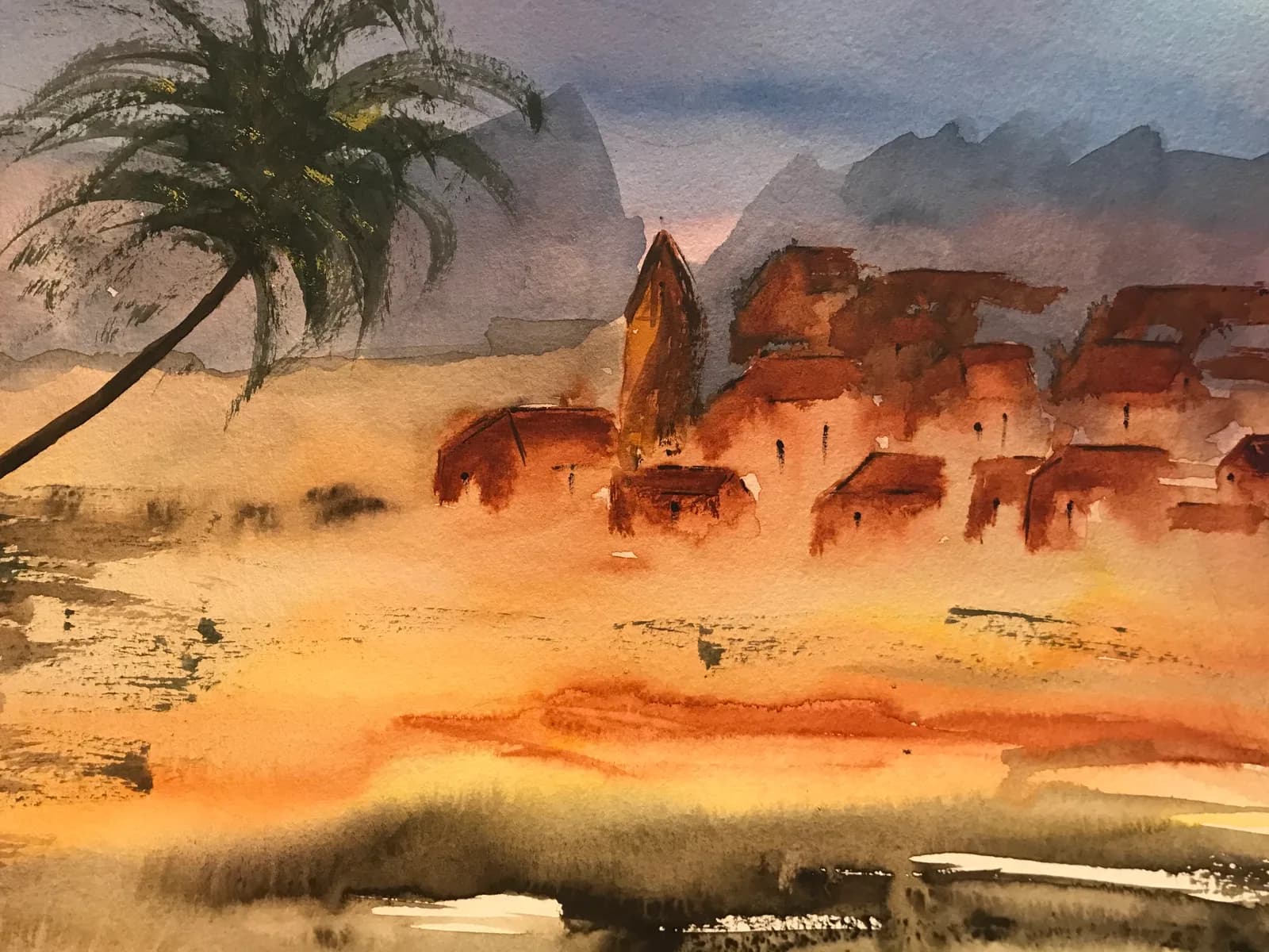 aquarelle desert marocain mai 2020