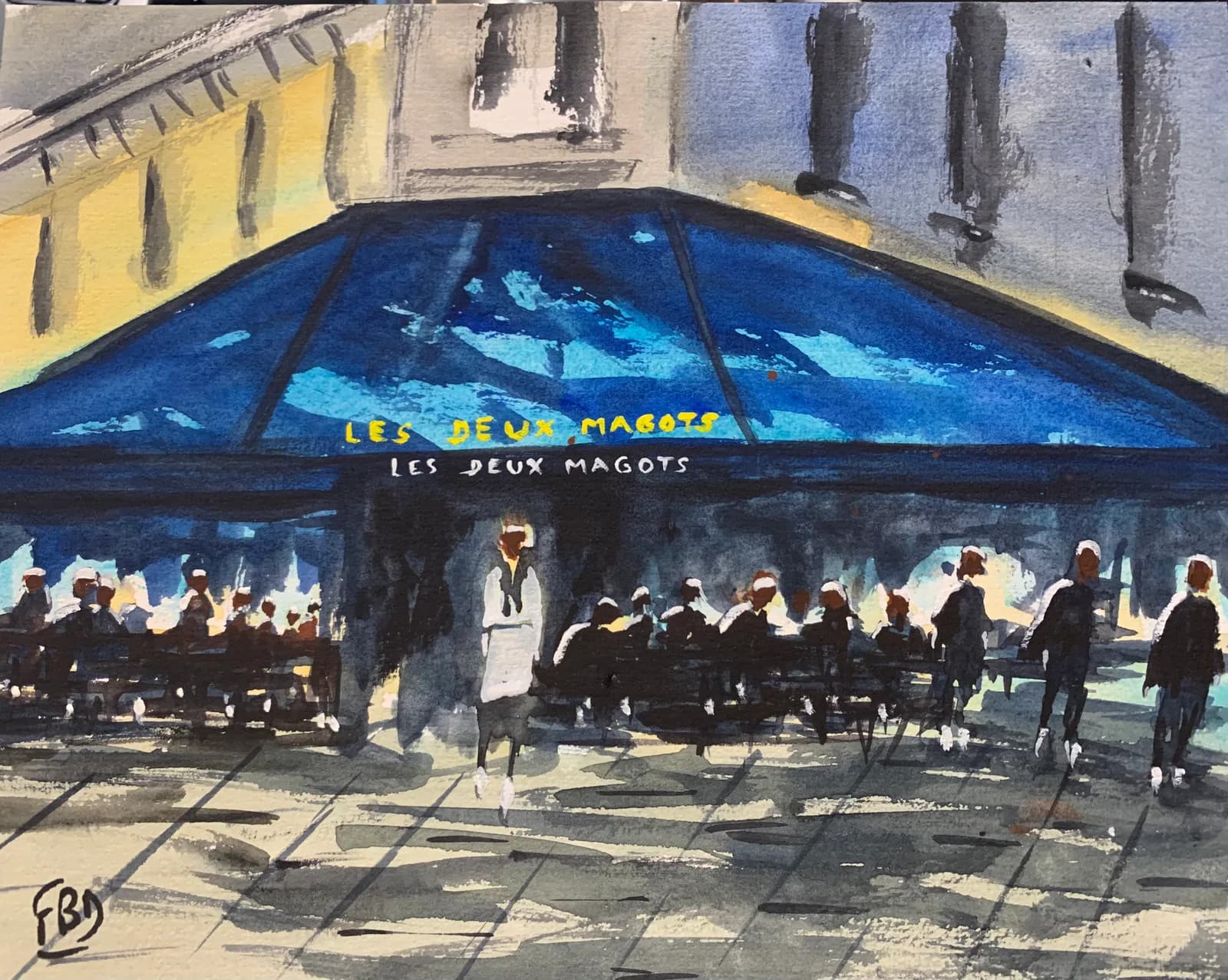 aquarelle les deux magots paris fevrier 2022