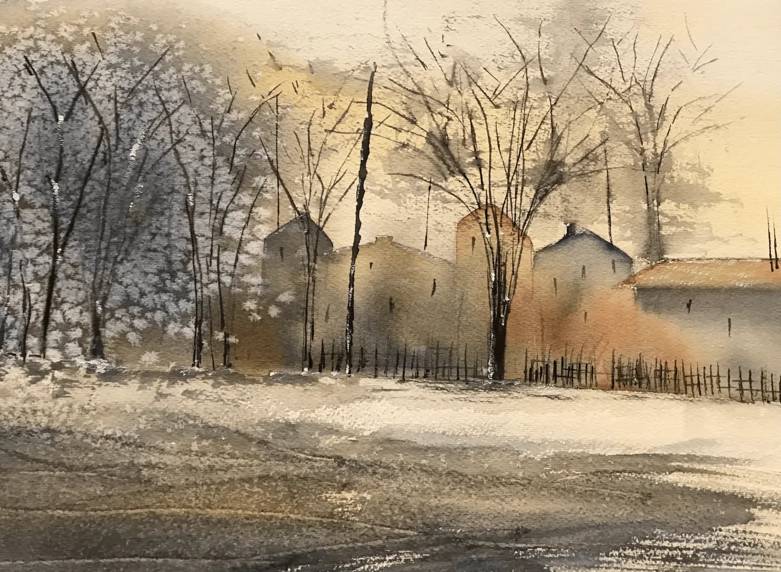 aquarelle matin d'hiver fevrier 2021